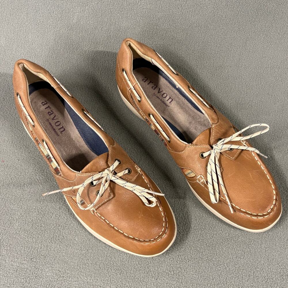 Aravon Boat Shoes 9.5 B Brown Women’s‎ Leather Comfort Shoes